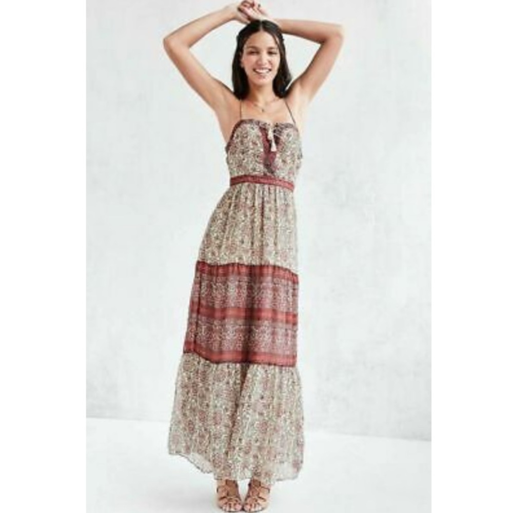 UO Ecote Lace-Up Multi Color Maxi Boho Dress